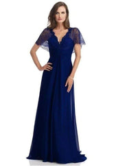 Royal Blue Mother Of The Bride Dresses A-line V-neck Floor Length Chiffon Lace Plus Size Long Groom Mother Dresses Wedding - RongMoon