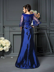 A-Line/Princess Scoop Beading 1/2 Sleeves Long Taffeta Mother of the Bride Dresses - RongMoon