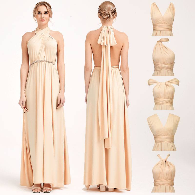 Champagne Infinity Wrap Bridesmaid Dresses Versatile Convertible Maxi Dress - RongMoon
