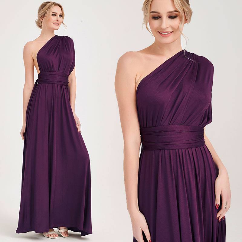 Dark Purple Wrap-around Bridesmaid Dresses Endless Way Convertible Maxi Dress - RongMoon