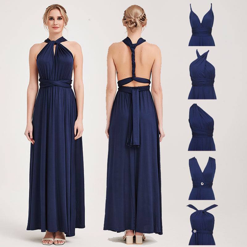 Navy Blue Infinity Wrap Bridesmaid Dresses Endless Way Convertible Maxi Dress - RongMoon