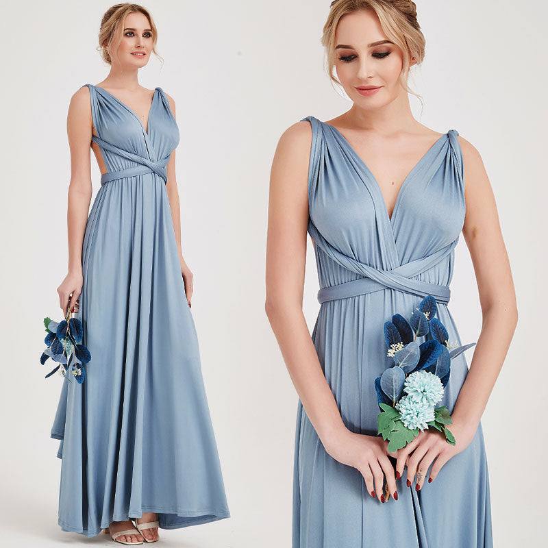 Slate Blue Infinity Gown Wrap Bridesmaid Dress - RongMoon