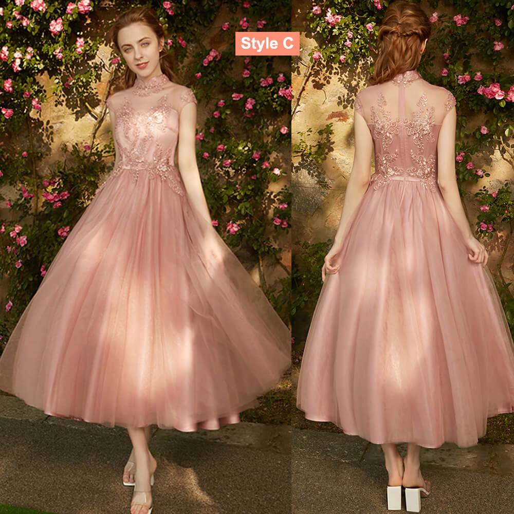 [Final Sale]Mix Match Dusty Rose and Silver Embroidery Bridesmaid Dress - RongMoon