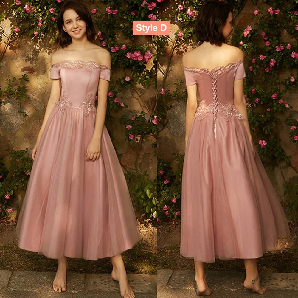 [Final Sale]Size AU14 Dusty Rose Embroidery Cold Shoulder Bridesmaid Dress - RongMoon