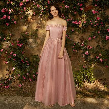 [Final Sale]Size AU14 Dusty Rose Embroidery Cold Shoulder Bridesmaid Dress - RongMoon