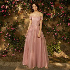 [Final Sale]Size AU14 Dusty Rose Embroidery Cold Shoulder Bridesmaid Dress - RongMoon