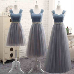Mix Match Pleated Tulle Dusty Blue Color Block Bridesmaid Dress - RongMoon