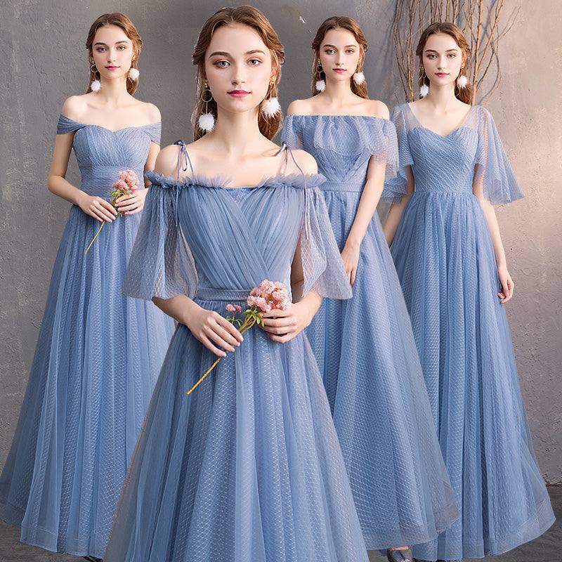 Illusion Sweetheart Off Shoulder Multi Ways Dusty Blue Bridesmaid Dresses - RongMoon