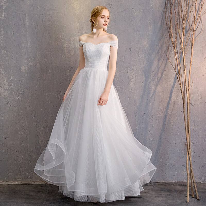 White Convertible Soft Tulle Bow Tie Bridal Dress Bridesmaid Dresses - RongMoon