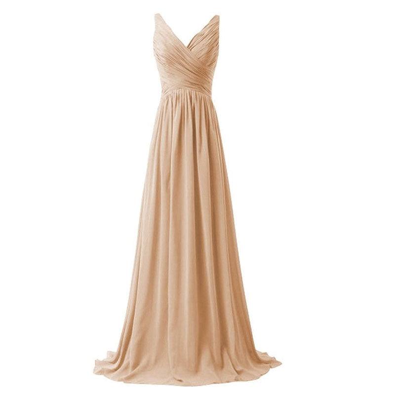 [Special Colors] V-neckline Sleeveless Chiffon Bridesmaid Dress-Flori - RongMoon