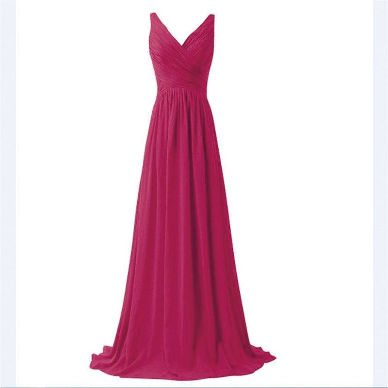 [Special Colors] V-neckline Sleeveless Chiffon Bridesmaid Dress-Flori - RongMoon