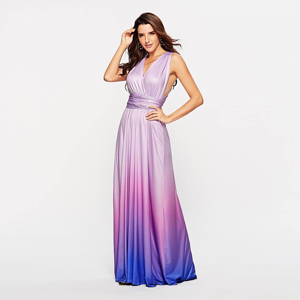 Women's Gradient Purple Infinity Wrap Multi Ways Convertible Boho Maxi Bridesmaid Dress - RongMoon