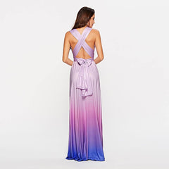 Women's Gradient Light Blue Infinity Wrap Multi Ways Convertible Boho Maxi Bridesmaid Dress - RongMoon