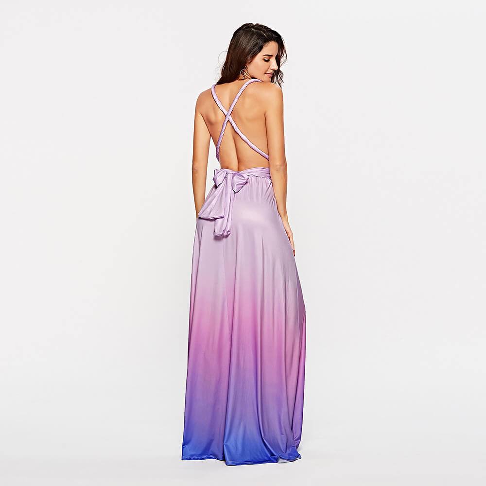 Women's Gradient Light Blue Infinity Wrap Multi Ways Convertible Boho Maxi Bridesmaid Dress - RongMoon
