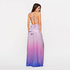 Women's Gradient Purple Infinity Wrap Multi Ways Convertible Boho Maxi Bridesmaid Dress - RongMoon