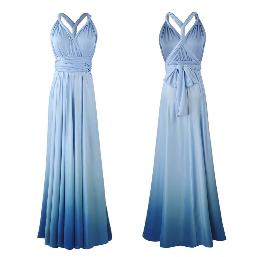 Women's Gradient Blue Infinity Wrap Bridesmaid Dress - RongMoon