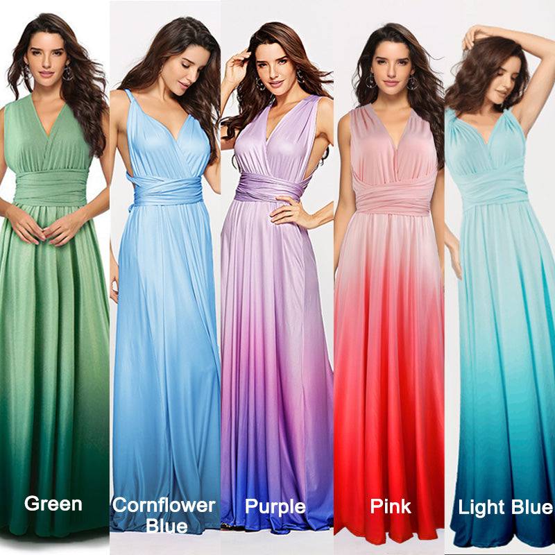 Women's Gradient Blue Infinity Wrap Bridesmaid Dress - RongMoon