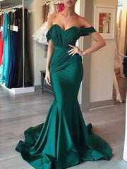 Trumpet/Mermaid Sleeveless Off-the-Shoulder Sweep/Brush Train Ruffles Spandex Dresses - RongMoon