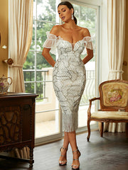 Off The Shoulder Sequin White Short Prom Dress