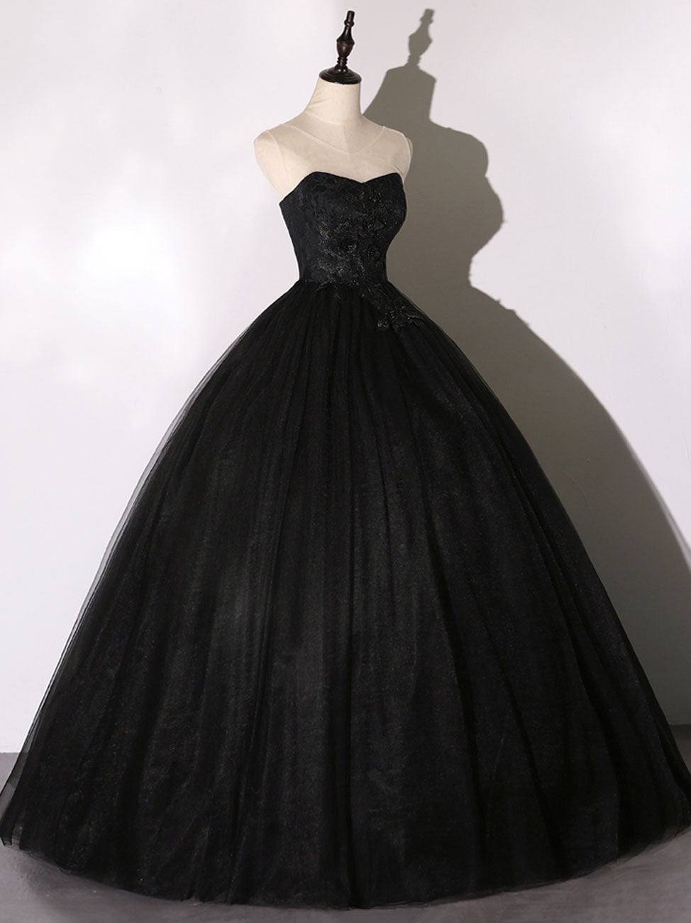 Black Long Prom Dresses, Black Lace Formal Evening Dress - RongMoon