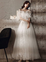 ivory sweetheart neck tulle lace long prom dress, tulle formal party dress - RongMoon