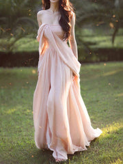 Pink Chiffon Long Prom Dresses, Pink Formal Evening Party Dress - RongMoon