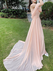 Pink Chiffon Long Prom Dresses, Pink Formal Evening Party Dress - RongMoon