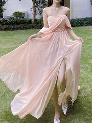 Pink Chiffon Long Prom Dresses, Pink Formal Evening Party Dress - RongMoon