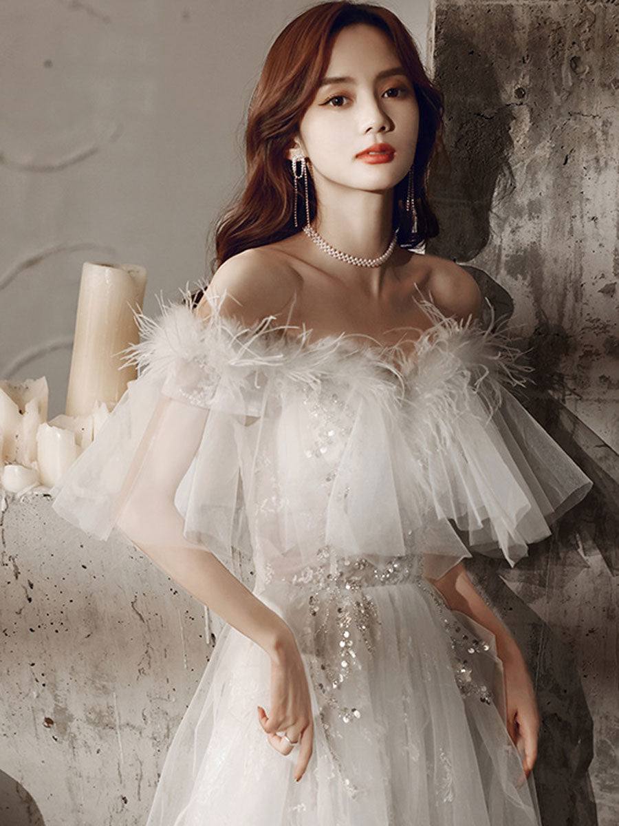 ivory sweetheart neck tulle lace long prom dress, tulle formal party dress - RongMoon