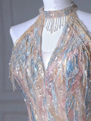 Halter Colorful Bling Bling A Line Beading Prom Dress