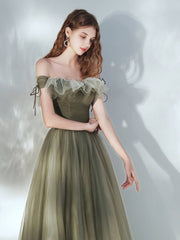 Simple green tulle long prom dress, green tulle formal dress - RongMoon