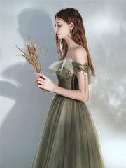 Simple green tulle long prom dress, green tulle formal dress - RongMoon
