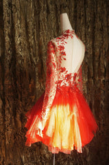 Red lace long prom dress red tulle lace short prom dress - RongMoon