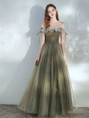 Simple green tulle long prom dress, green tulle formal dress - RongMoon