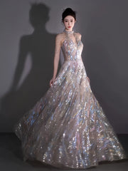 Halter Colorful Bling Bling A Line Beading Prom Dress