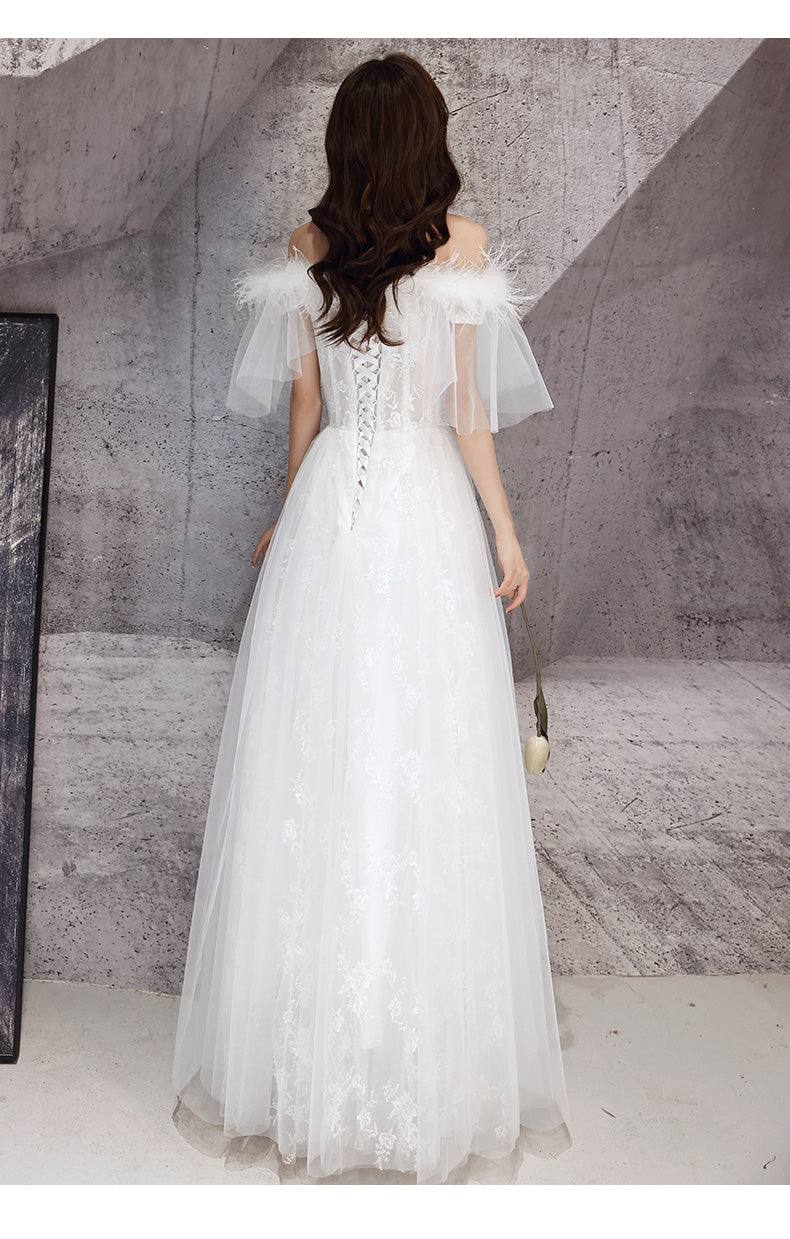 ivory sweetheart neck tulle lace long prom dress, tulle formal party dress - RongMoon