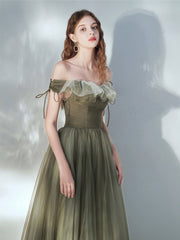 Simple green tulle long prom dress, green tulle formal dress - RongMoon