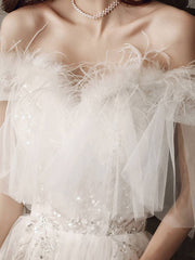 ivory sweetheart neck tulle lace long prom dress, tulle formal party dress - RongMoon