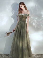Simple green tulle long prom dress, green tulle formal dress - RongMoon