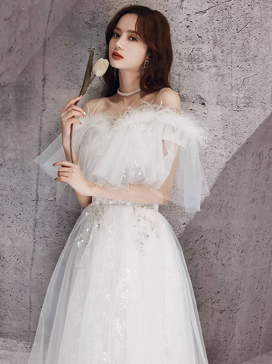 ivory sweetheart neck tulle lace long prom dress, tulle formal party dress - RongMoon