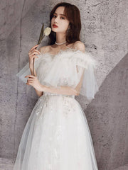 ivory sweetheart neck tulle lace long prom dress, tulle formal party dress - RongMoon