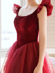 Burgundy Tea Length Prom Dresses, Burgundy Formal Bridesmaid Dresses - RongMoon