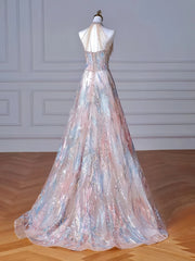 Halter Colorful Bling Bling A Line Beading Prom Dress