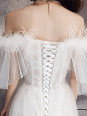 ivory sweetheart neck tulle lace long prom dress, tulle formal party dress - RongMoon