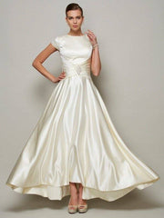 A-Line/Princess Scoop Short Sleeves Beading Long Satin Mother of the Bride Dresses - RongMoon