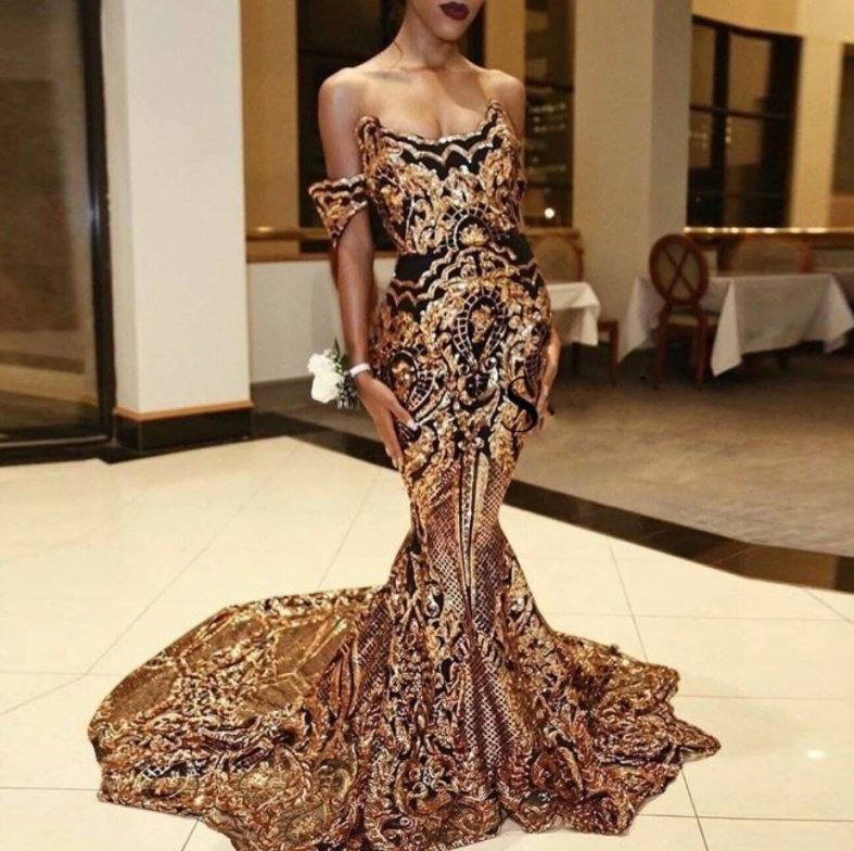 Sparkle Robe De Soiree Mermaid Off The Shoulder Sequins South African Sexy Long Prom Dresses Prom Gown Evening Dresses - RongMoon