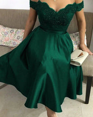 Tea Length Bridesmaid Dresses Lace Appliques Off Shoulder - RongMoon