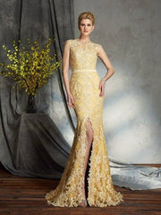 Trumpet/Mermaid Scoop Lace Sleeveless Long Lace Mother of the Bride Dresses - RongMoon