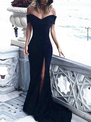 Sheath Off-the-Shoulder Sleeveless Court Train With Ruched Spandex Dresses - RongMoon