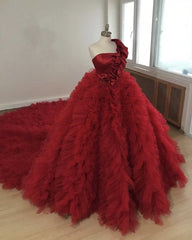 One Shoulder Ball Gown Ruffles Dresses